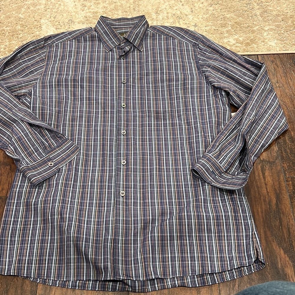 Ermenegildo Zegna button down striped shirt size XL made in Italy EUC 100% cotto